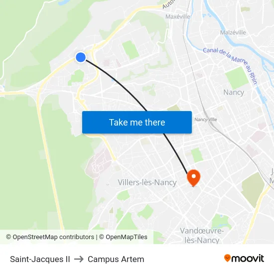 Saint-Jacques II to Campus Artem map