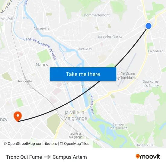 Tronc Qui Fume to Campus Artem map