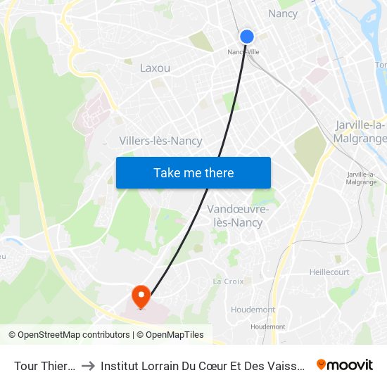 Tour Thiers Gare to Institut Lorrain Du Cœur Et Des Vaisseaux Louis Mathieu map
