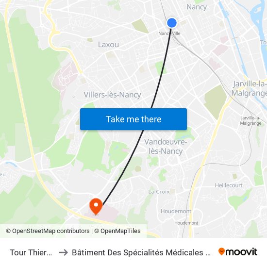 Tour Thiers Gare to Bâtiment Des Spécialités Médicales Philippe Canton map