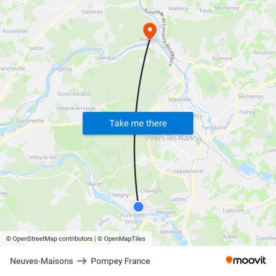 Neuves-Maisons to Pompey France map