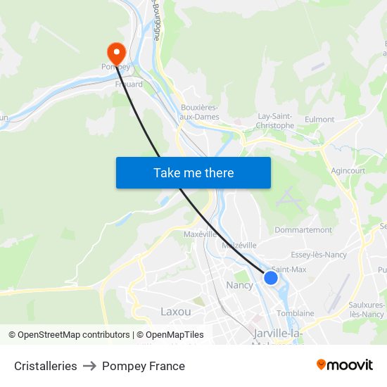 Cristalleries to Pompey France map