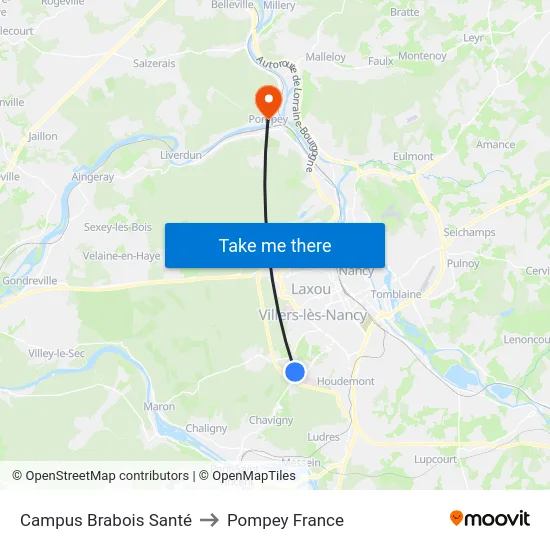 Campus Brabois Santé to Pompey France map