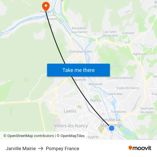 Jarville Mairie to Pompey France map