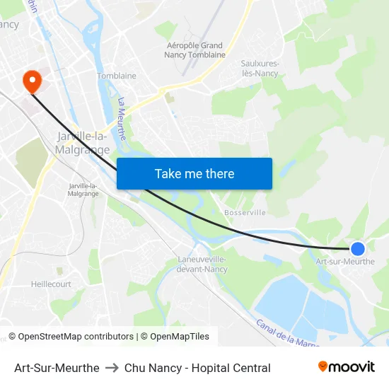 Art-Sur-Meurthe to Chu Nancy - Hopital Central map