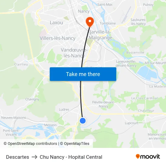 Descartes to Chu Nancy - Hopital Central map