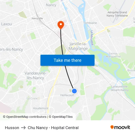 Husson to Chu Nancy - Hopital Central map