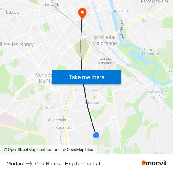 Morlaix to Chu Nancy - Hopital Central map