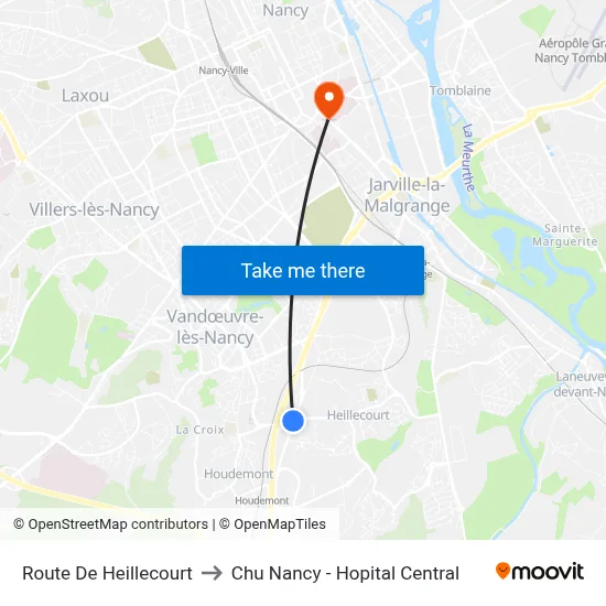 Route De Heillecourt to Chu Nancy - Hopital Central map