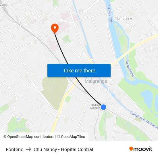 Fonteno to Chu Nancy - Hopital Central map
