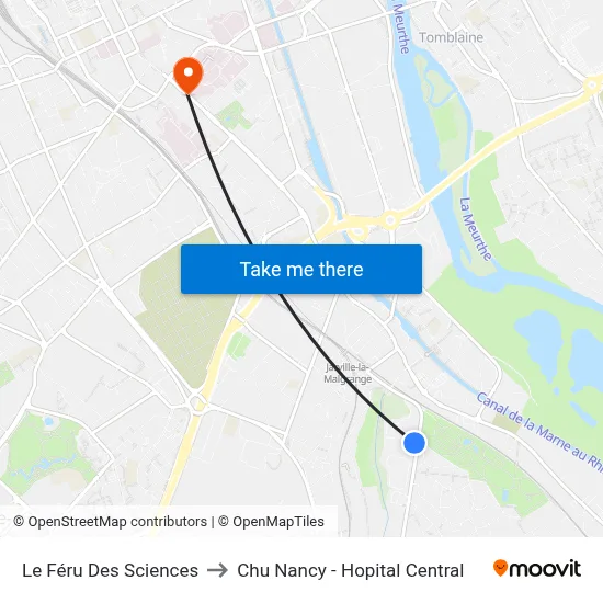 Le Féru Des Sciences to Chu Nancy - Hopital Central map