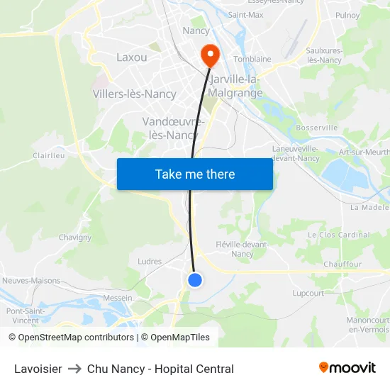 Lavoisier to Chu Nancy - Hopital Central map