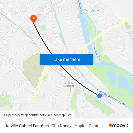 Jarville Gabriel Fauré to Chu Nancy - Hopital Central map