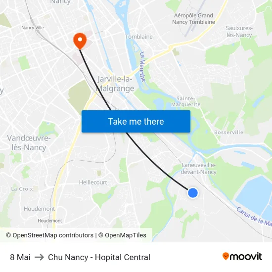 8 Mai to Chu Nancy - Hopital Central map