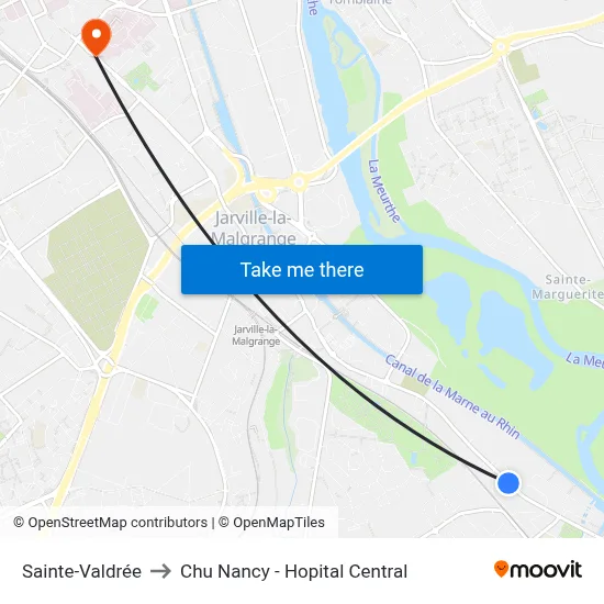 Sainte-Valdrée to Chu Nancy - Hopital Central map