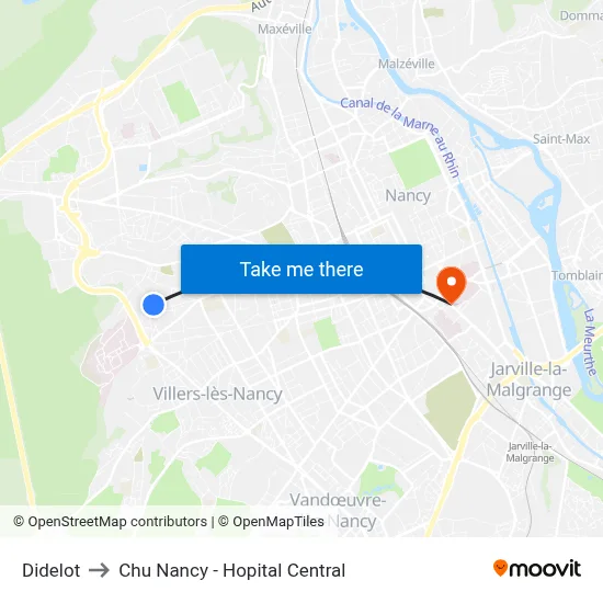 Didelot to Chu Nancy - Hopital Central map