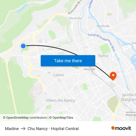 Madine to Chu Nancy - Hopital Central map
