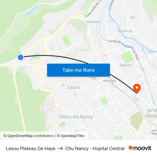 Laxou Plateau De Haye to Chu Nancy - Hopital Central map