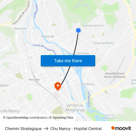 Chemin Stratégique to Chu Nancy - Hopital Central map