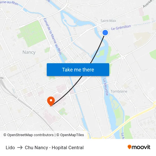 Lido to Chu Nancy - Hopital Central map