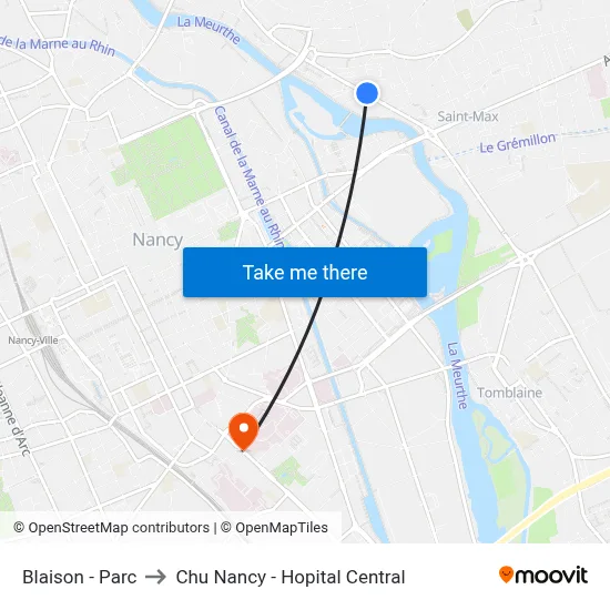 Blaison - Parc to Chu Nancy - Hopital Central map