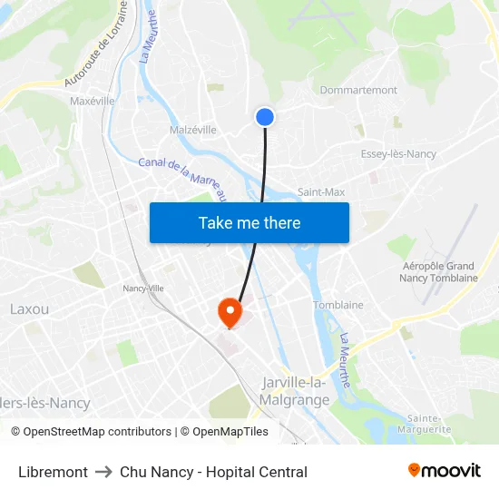 Libremont to Chu Nancy - Hopital Central map