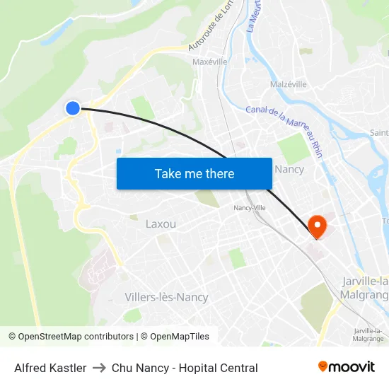 Alfred Kastler to Chu Nancy - Hopital Central map