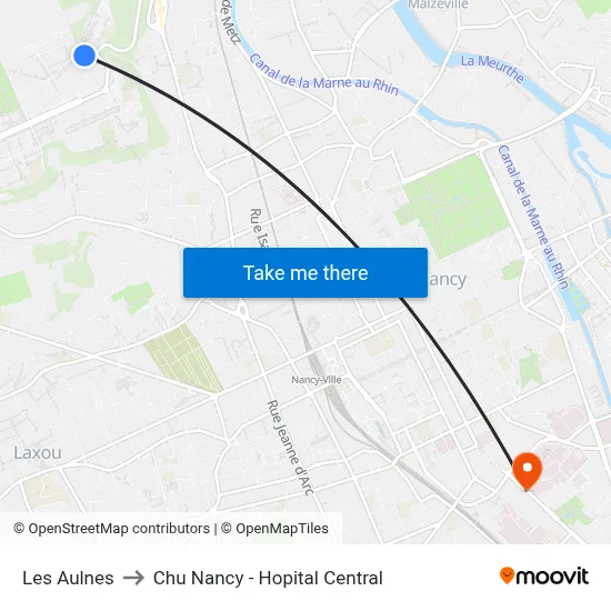 Les Aulnes to Chu Nancy - Hopital Central map