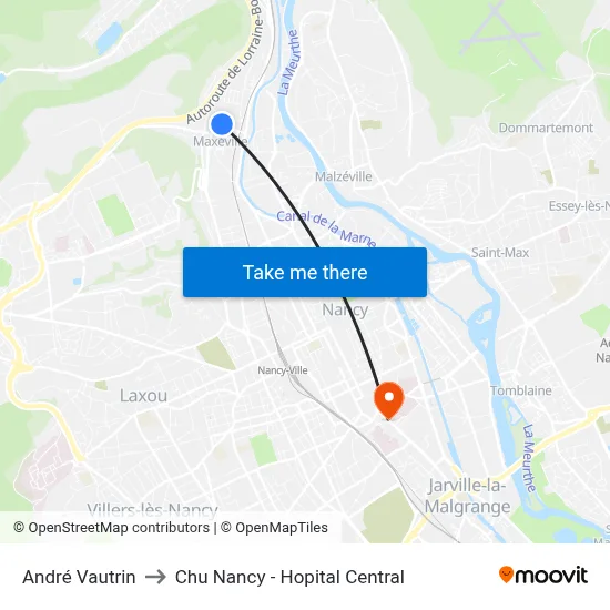 André Vautrin to Chu Nancy - Hopital Central map