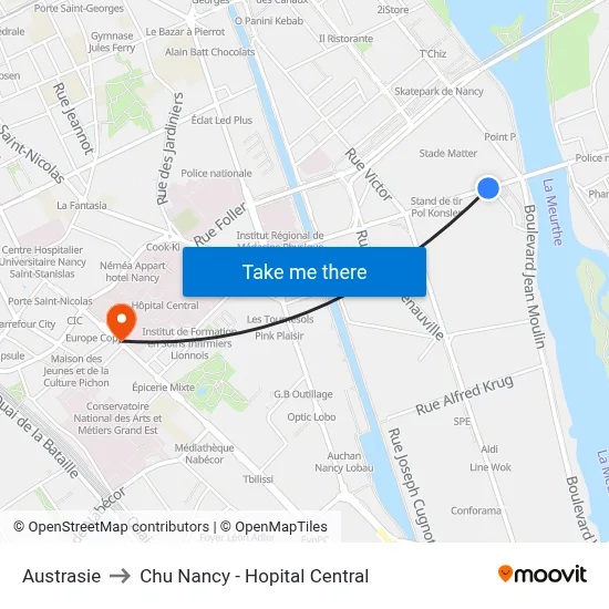 Austrasie to Chu Nancy - Hopital Central map