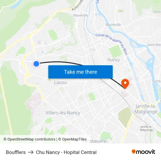 Boufflers to Chu Nancy - Hopital Central map
