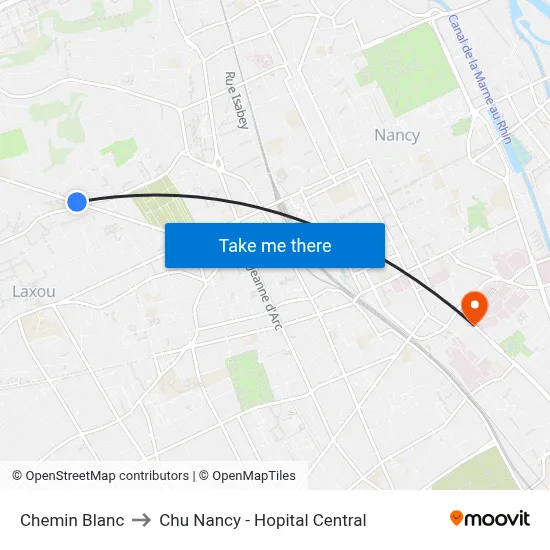 Chemin Blanc to Chu Nancy - Hopital Central map