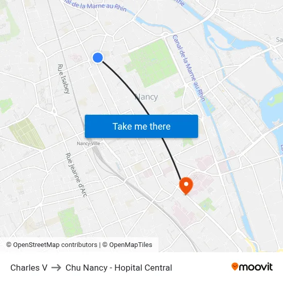 Charles V to Chu Nancy - Hopital Central map