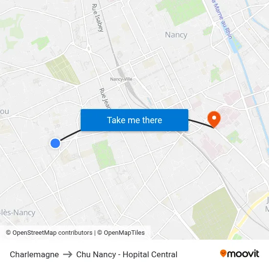 Charlemagne to Chu Nancy - Hopital Central map
