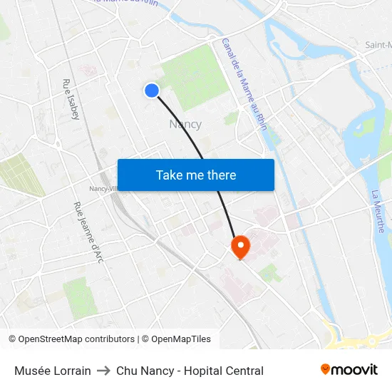 Musée Lorrain to Chu Nancy - Hopital Central map