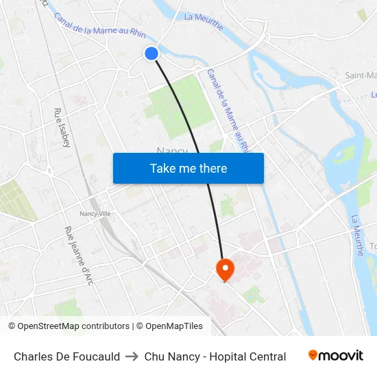 Charles De Foucauld to Chu Nancy - Hopital Central map