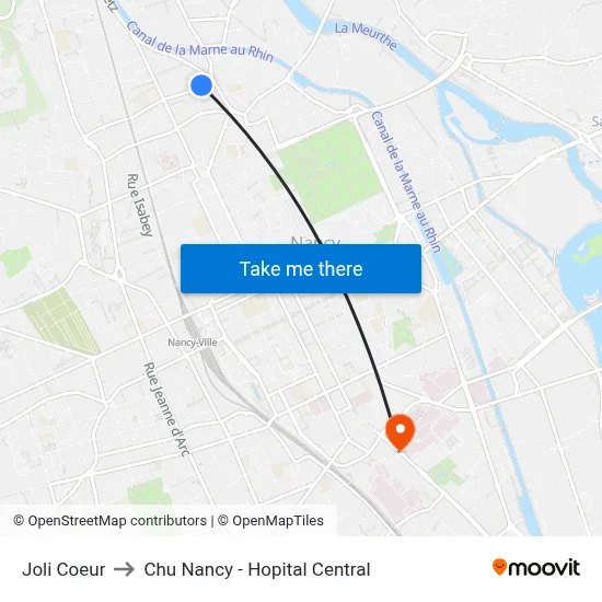 Joli Coeur to Chu Nancy - Hopital Central map