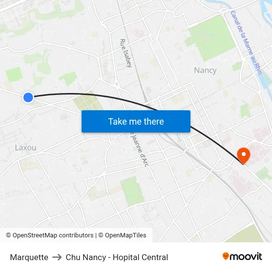 Marquette to Chu Nancy - Hopital Central map