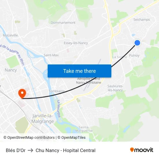 Blés D'Or to Chu Nancy - Hopital Central map