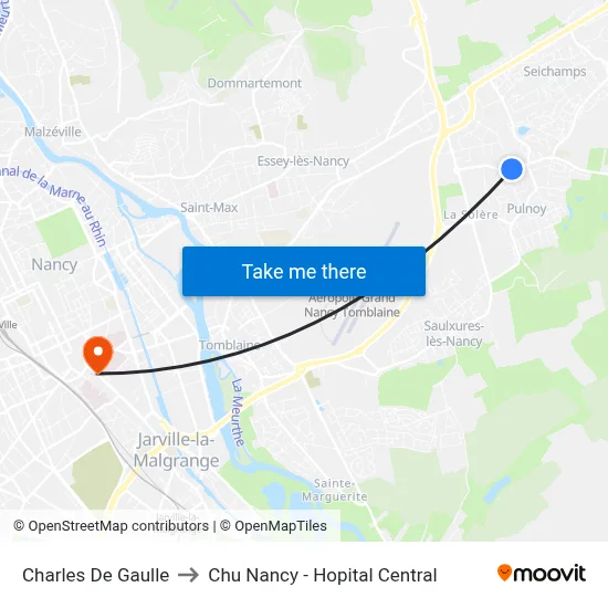 Charles De Gaulle to Chu Nancy - Hopital Central map