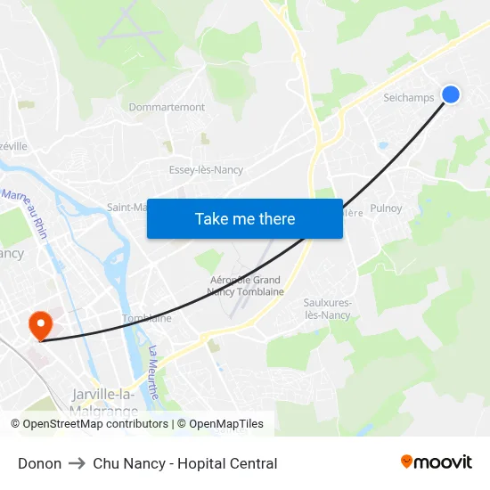 Donon to Chu Nancy - Hopital Central map