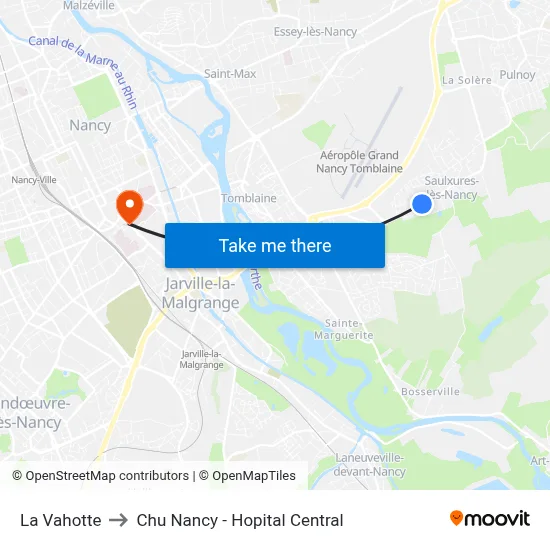 La Vahotte to Chu Nancy - Hopital Central map