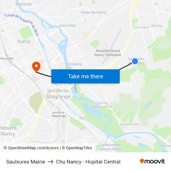 Saulxures Mairie to Chu Nancy - Hopital Central map
