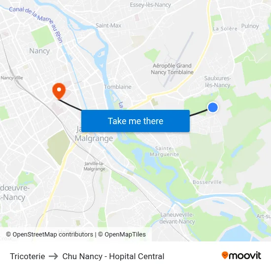 Tricoterie to Chu Nancy - Hopital Central map