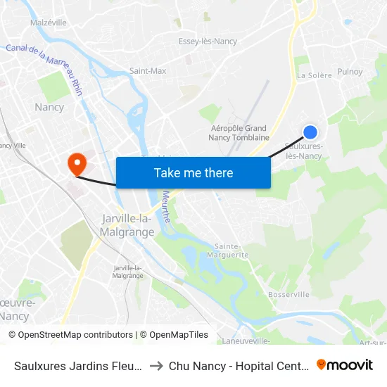 Saulxures Jardins Fleuris to Chu Nancy - Hopital Central map