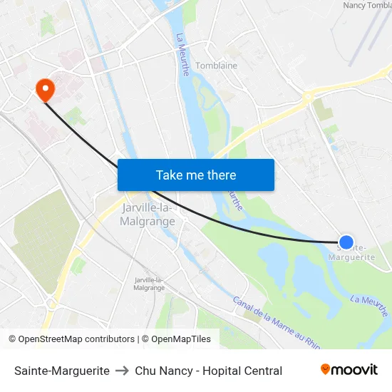 Sainte-Marguerite to Chu Nancy - Hopital Central map