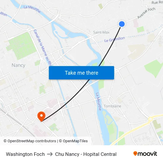 Washington Foch to Chu Nancy - Hopital Central map