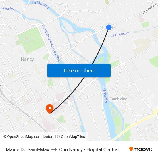 Mairie De Saint-Max to Chu Nancy - Hopital Central map