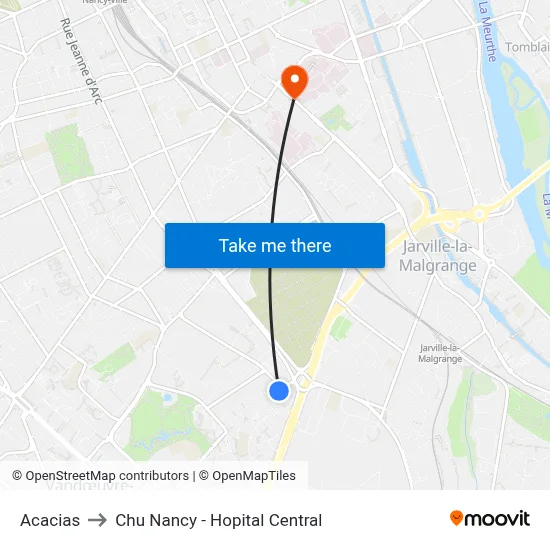 Acacias to Chu Nancy - Hopital Central map