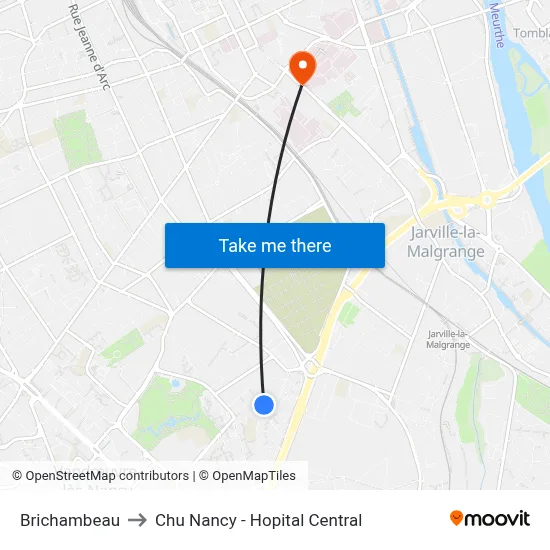 Brichambeau to Chu Nancy - Hopital Central map